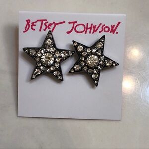Betsey Johnson Gunmetal Tone Shine Bright Star Stud Earrings Crystal Accents NWT